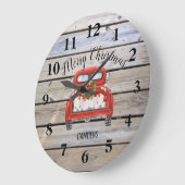 Vrolijk kerstfeest Rustic Red Truck Familienaam Grote Klok (Hoek)