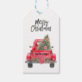 Vrolijk kerstfeest Rustic Red Truck Holiday Gift L Cadeaulabel