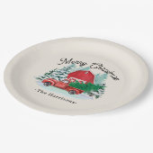 Vrolijk kerstfeest Rustic Red Truck Round Papieren Bordje (Gekanteld)