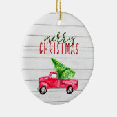 Vrolijk kerstfeest Rustic Red Truck Tree Keramisch Ornament (Rechts)