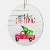 Vrolijk kerstfeest Rustic Red Truck Tree Keramisch Ornament (Links)