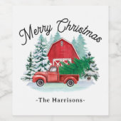 Vrolijk kerstfeest Rustic Red Truck White Wijn Etiket (Enkel label)