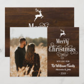 Vrolijk kerstfeest Rustic Typography Wood Foto Feestdagenkaart (Voorkant / Achterkant)
