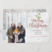 Vrolijk kerstfeest Rustic Wood Mistletoe 2 Foto Feestdagenkaart (Voorkant / Achterkant)