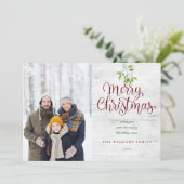 Vrolijk kerstfeest Rustic Wood Mistletoe 2 Foto Feestdagenkaart (Staand voorkant)