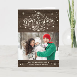 Vrolijk kerstfeest Rustic Wood Typografie Feestdagen Kaart