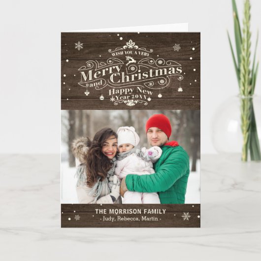 Vrolijk kerstfeest Rustic Wood Typografie Feestdagen Kaart (Voorkant)