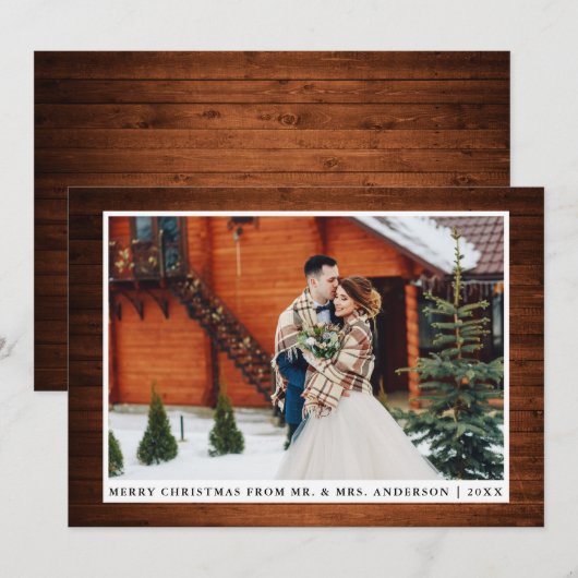 Vrolijk kerstfeest Rustic Wood Weddenschap Fotokaa Feestdagenkaart (Voorkant / Achterkant)