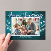 Vrolijk Kerstfeest Rustiek Hout Familiefoto Acryl Uitnodigingen (Insitu (Draagbaar))