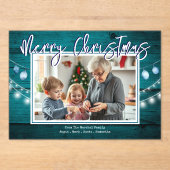 Vrolijk Kerstfeest Rustiek Hout Familiefoto Acryl Uitnodigingen (Voorkant)