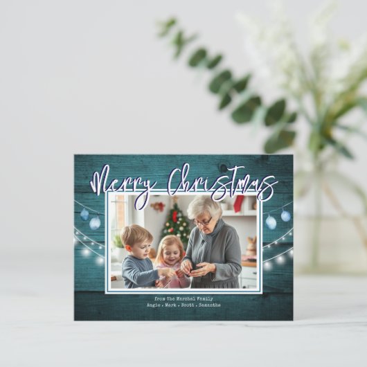 Vrolijk Kerstfeest Rustiek Hout Foto's Briefkaart (Staand voorkant)