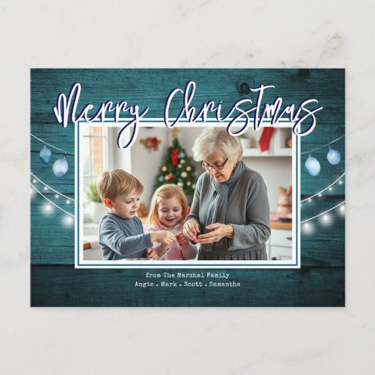 Vrolijk Kerstfeest Rustiek Hout Foto's Briefkaart (Voorkant)