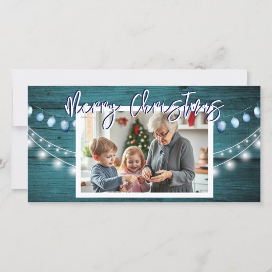 Vrolijk Kerstfeest Rustiek Hout Foto's Feestdagenkaart (Voorkant)