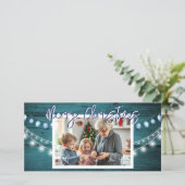 Vrolijk Kerstfeest Rustiek Hout Foto's Feestdagenkaart (Staand voorkant)