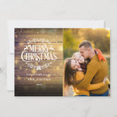 Vrolijk Kerstfeest Rustiek Hout Sneeuwvlokken Foto Feestdagenkaart (Voorkant)