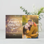 Vrolijk Kerstfeest Rustiek Hout Sneeuwvlokken Foto Feestdagenkaart (Staand voorkant)
