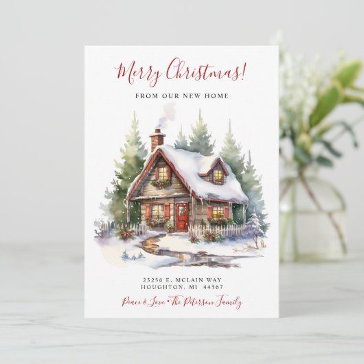 Vrolijk Kerstfeest Rustiek Nieuw Huis Verhuizen Aankondiging (Staand voorkant)