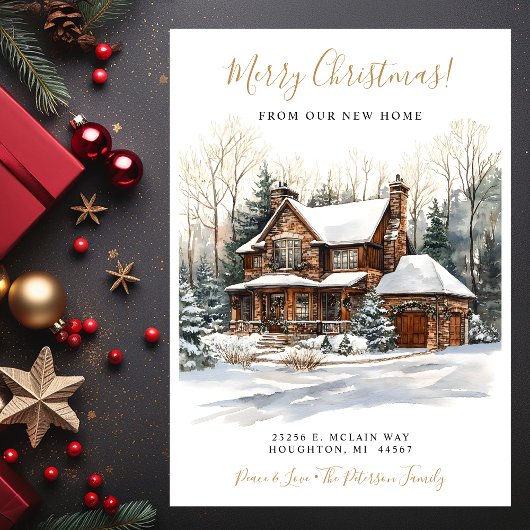 Vrolijk Kerstfeest Rustiek Nieuw Huis Verhuizen Aankondiging