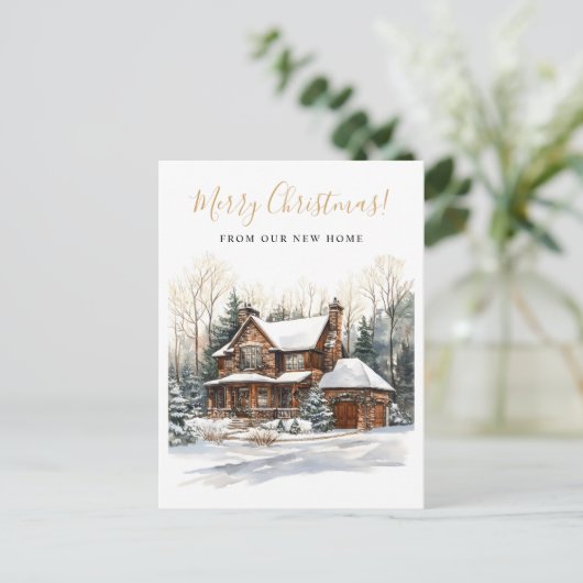 Vrolijk Kerstfeest Rustiek Nieuw Huis Verhuizen Aankondigingskaart (Staand voorkant)