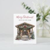 Vrolijk Kerstfeest Rustiek Nieuwe Huis Voordeur Be Aankondigingskaart (Staand voorkant)