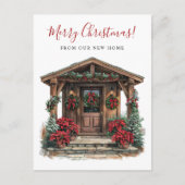 Vrolijk Kerstfeest Rustiek Nieuwe Huis Voordeur Be Aankondigingskaart (Voorkant)