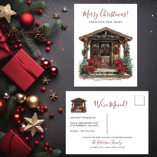 Vrolijk Kerstfeest Rustiek Nieuwe Huis Voordeur Be Aankondigingskaart