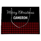 Vrolijk Kerstfeest Rustiek Rood & Zwart Buffalo Pl Groot Cadeauzakje (Voorkant)