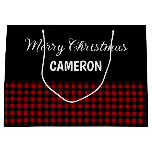 Vrolijk Kerstfeest Rustiek Rood & Zwart Buffalo Pl Groot Cadeauzakje (Voorkant)