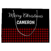 Vrolijk Kerstfeest Rustiek Rood & Zwart Buffalo Pl Groot Cadeauzakje (Achterkant)
