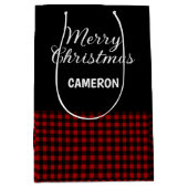 Vrolijk Kerstfeest Rustiek Rood & Zwart Buffalo Pl Medium Cadeauzakje (Voorkant)