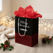 Vrolijk Kerstfeest Rustiek Rood & Zwart Buffalo Pl Medium Cadeauzakje