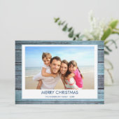 VROLIJK KERSTFEEST RUSTIEK STRAND HOUT FOTO FEESTDAGENKAART (Staand voorkant)