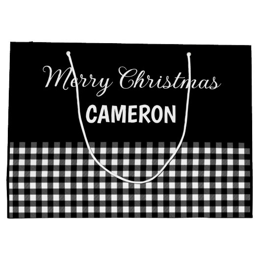 Vrolijk Kerstfeest Rustiek Zwart & Wit Buffalo Pla Groot Cadeauzakje (Achterkant)