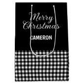 Vrolijk Kerstfeest Rustiek Zwart & Wit Buffalo Pla Medium Cadeauzakje (Achterkant)