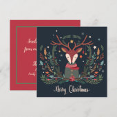Vrolijk Kerstfeest Rustieke Bloemen Rendieren Pers Feestdagenkaart (Voorkant / Achterkant)