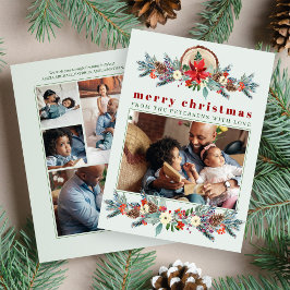 Vrolijk Kerstfeest rustieke bloemenfotocollage Feestdagenkaart