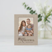 Vrolijk Kerstfeest Rustieke Burlap Print Foto Vaka Feestdagenkaart (Staand voorkant)