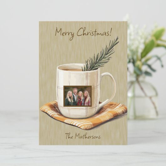 Vrolijk Kerstfeest Rustieke Foto Mok Flat Holiday  Feestdagenkaart (Staand voorkant)