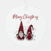 Vrolijk Kerstfeest Rustieke Gnomen in Rode Buffel Metalen Ornament (Achterkant)