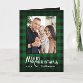 Vrolijk Kerstfeest Rustieke Groene Buffel Plaid Fo Feestdagen Kaart (Voorkant)
