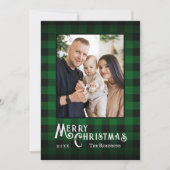 Vrolijk Kerstfeest Rustieke Groene Buffel Plaid Fo Feestdagenkaart (Voorkant)
