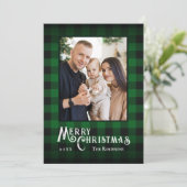 Vrolijk Kerstfeest Rustieke Groene Buffel Plaid Fo Feestdagenkaart (Staand voorkant)
