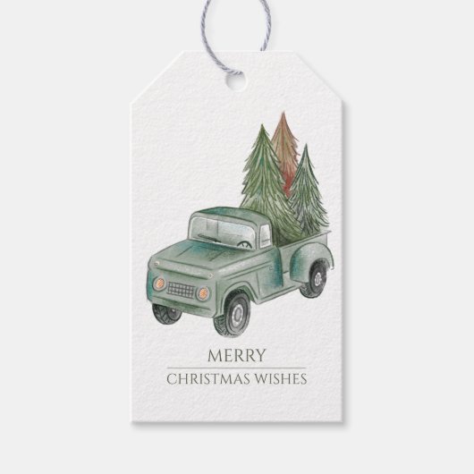 Vrolijk kerstfeest rustieke kersttruckbomen cadeaulabel (Voorkant)