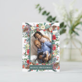 Vrolijk Kerstfeest rustieke moderne bloemen 4 foto Feestdagenkaart (Staand voorkant)