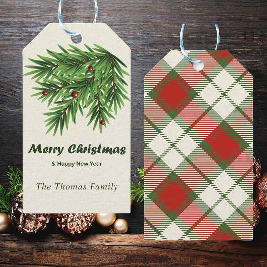 Vrolijk Kerstfeest Rustieke Pine Vakantie Cadeaulabel