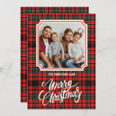 Vrolijk kerstfeest rustieke plaid familiefoto feestdagenkaart (Voorkant / Achterkant)