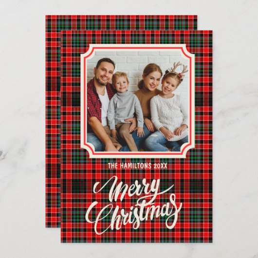 Vrolijk kerstfeest rustieke plaid familiefoto feestdagenkaart (Voorkant / Achterkant)