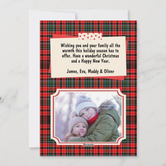 Vrolijk kerstfeest rustieke plaid familiefoto feestdagenkaart (Achterkant)