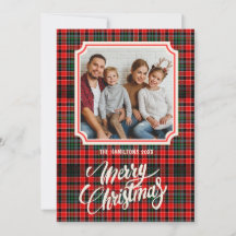 Vrolijk kerstfeest rustieke plaid familiefoto