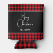 Vrolijk Kerstfeest rustieke rode buffel geruite Blikjeskoeler (Voorkant)